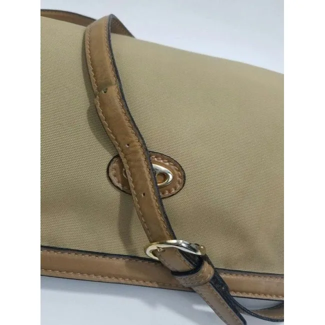 Gucci Vintage Khaki Canvas And Leather Canvas Shoulder Bag