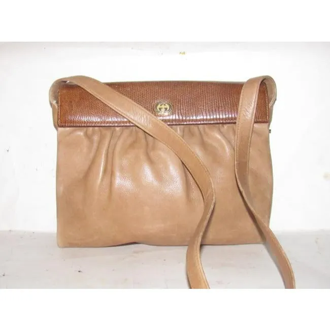 Gucci Vintage Pursesdesigner Purses Brown Python Skin And Camel Smooth Leather Shoulder Bag