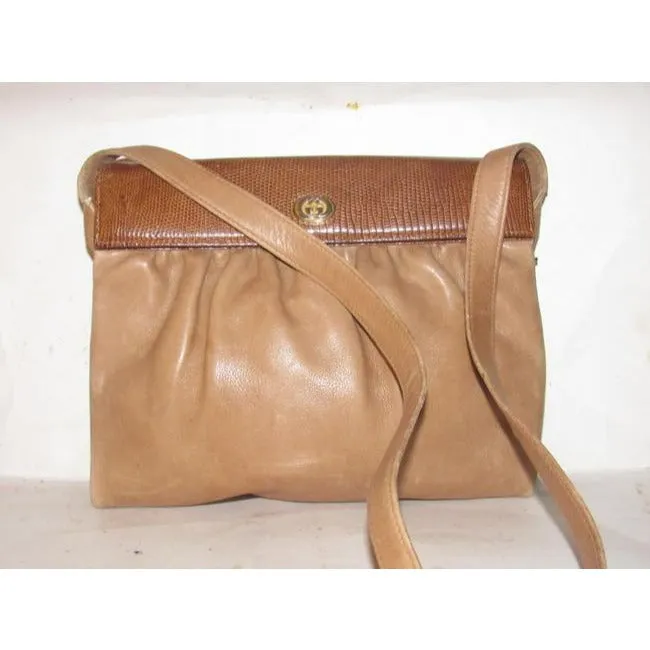 Gucci Vintage Pursesdesigner Purses Brown Python Skin And Camel Smooth Leather Shoulder Bag
