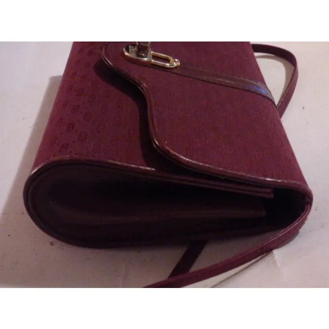 Gucci Vintage Pursesdesigner Purses Burgundy With Small G Logo Print Canvasleather And Shoulder Bag