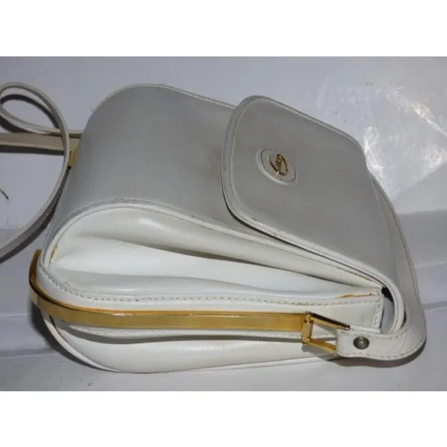Gucci Vintage White With Bold Gold Accents Leather Shoulder Bag