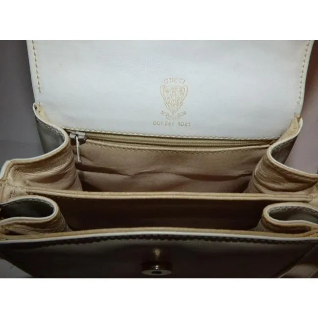 Gucci Vintage White With Bold Gold Accents Leather Shoulder Bag