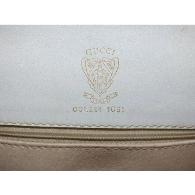 Gucci Vintage White With Bold Gold Accents Leather Shoulder Bag