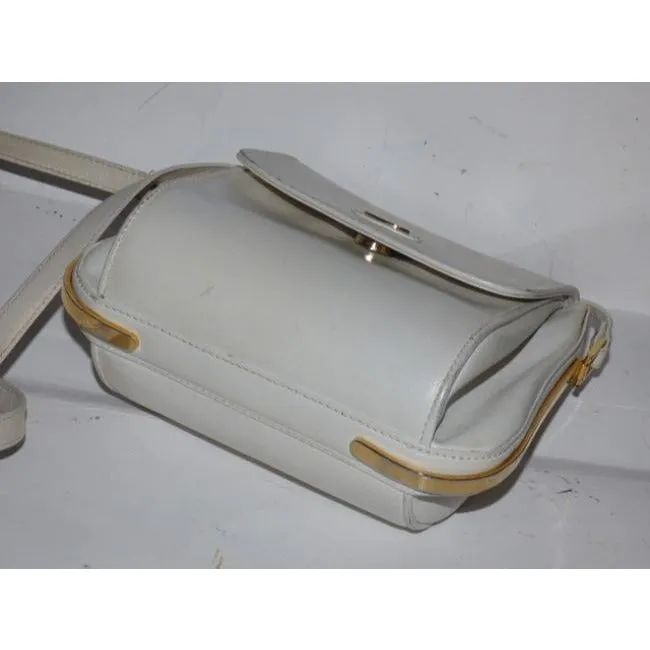 Gucci Vintage White With Bold Gold Accents Leather Shoulder Bag