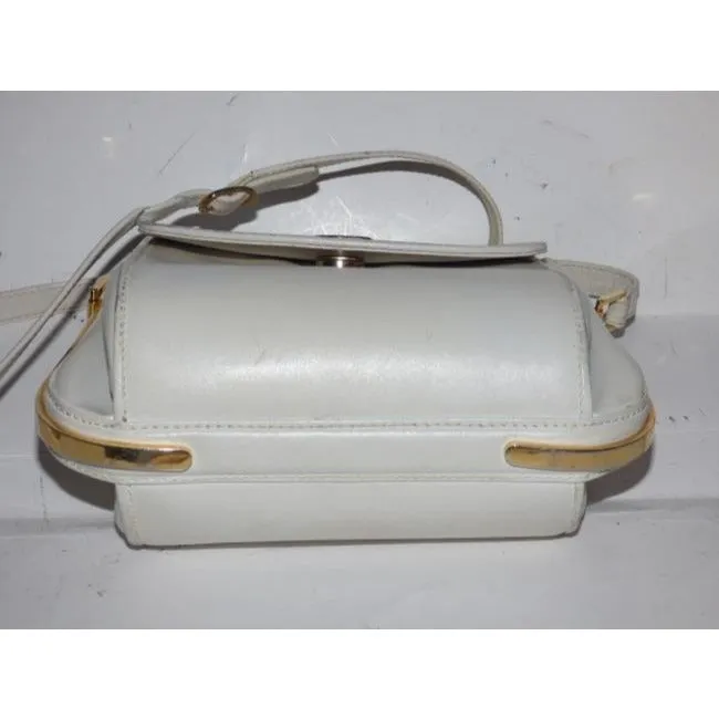 Gucci Vintage White With Bold Gold Accents Leather Shoulder Bag