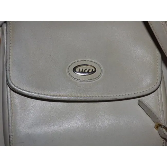 Gucci Vintage White With Bold Gold Accents Leather Shoulder Bag