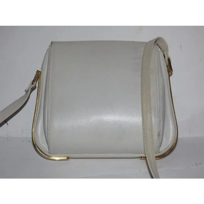 Gucci Vintage White With Bold Gold Accents Leather Shoulder Bag
