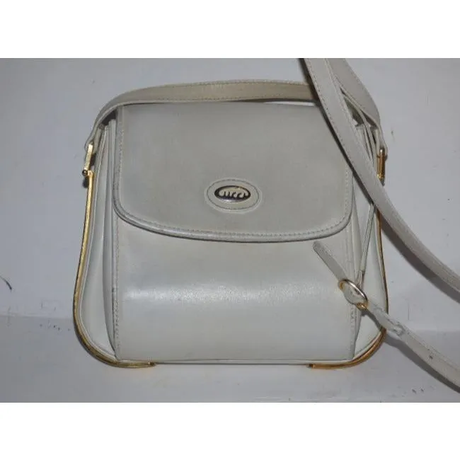 Gucci Vintage White With Bold Gold Accents Leather Shoulder Bag