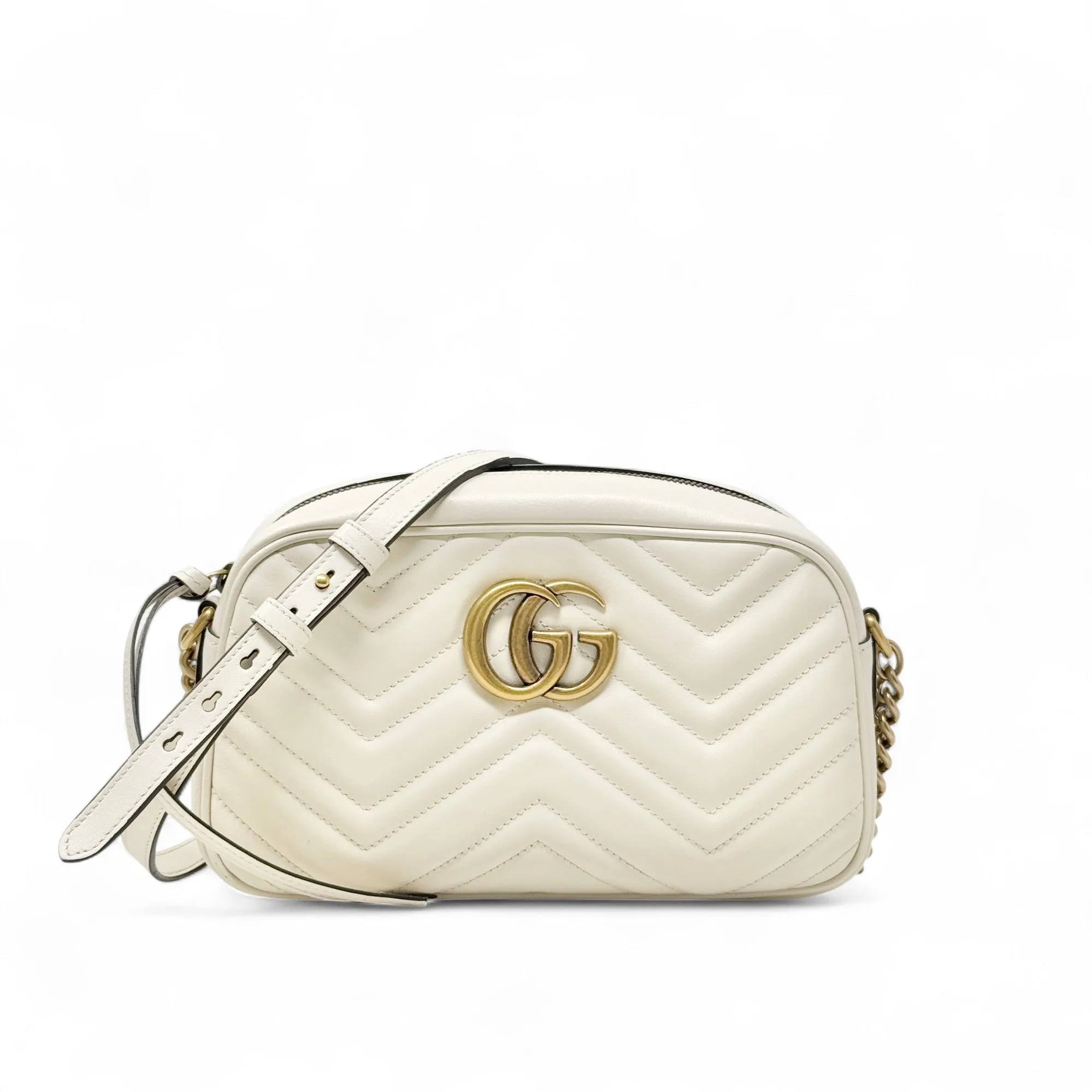 Gucci White Marmont Small Camera Bag