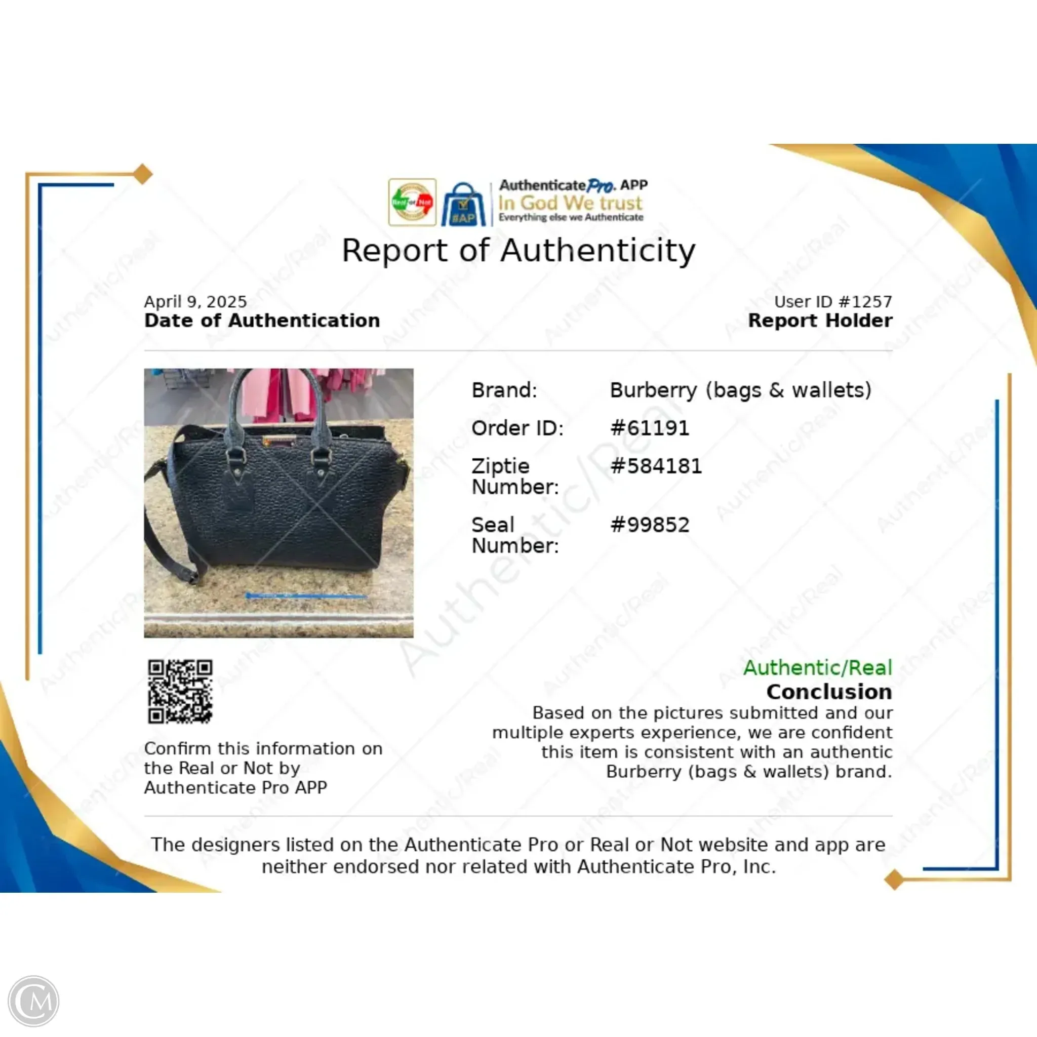 Handbag Luxury Designer By Burberry, Size: Medium