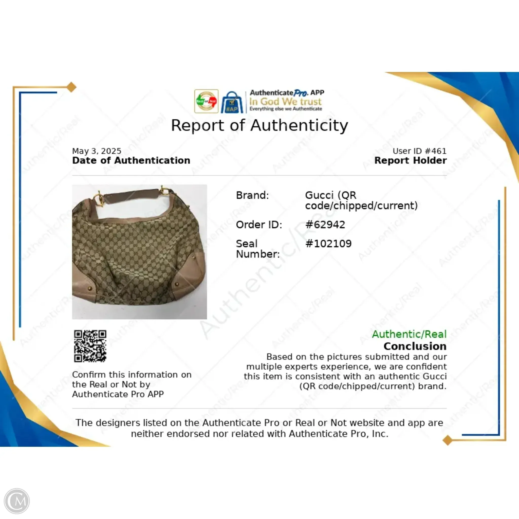 Handbag Luxury Designer By Gucci, Size: Large