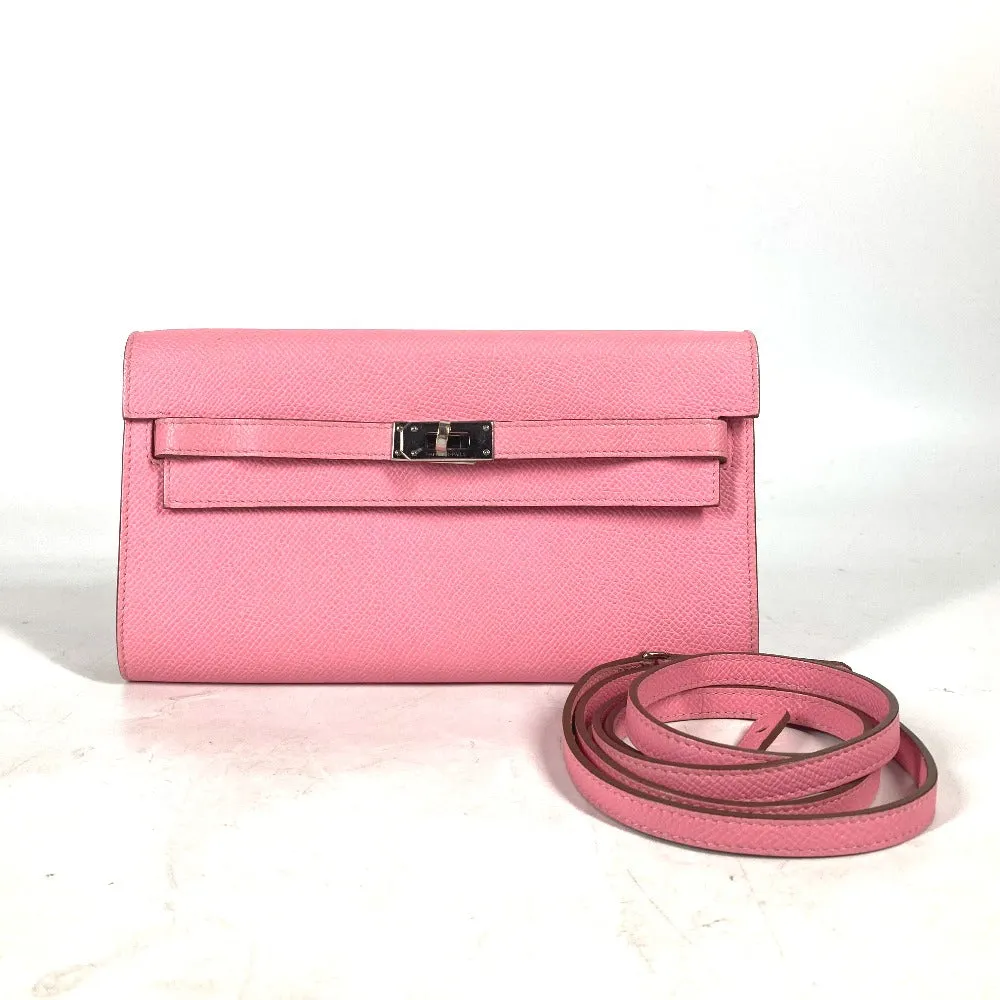 HERMES Long Wallet Purse Epsom pink Shoulder wallet Kelly wallet long to go Women Used