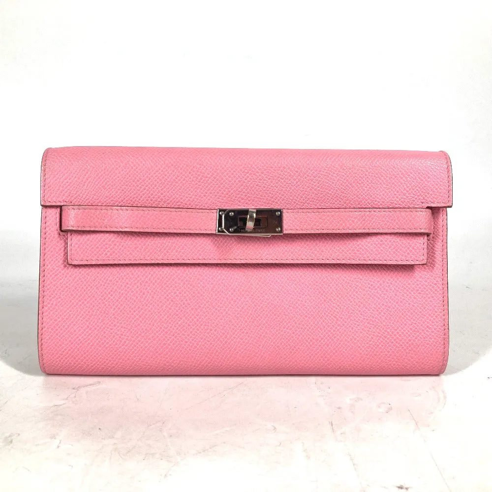 HERMES Long Wallet Purse Epsom pink Shoulder wallet Kelly wallet long to go Women Used