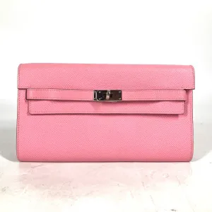 HERMES Long Wallet Purse Epsom pink Shoulder wallet Kelly wallet long to go Women Used