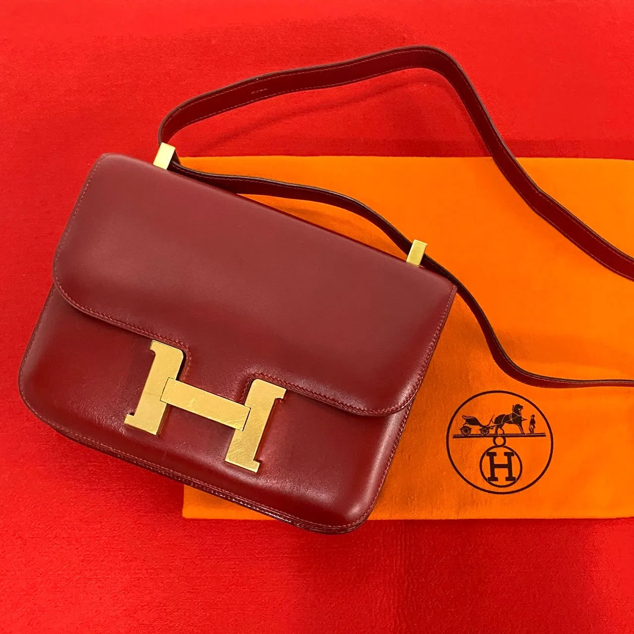 HERMES Shoulder Bag Box scarf Red Constance 23 Women Used