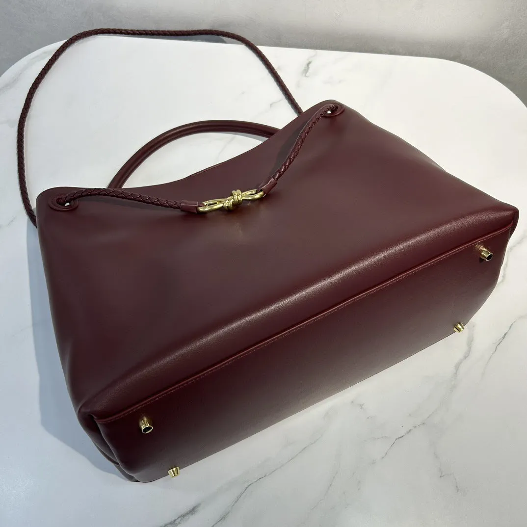 Large Luxury Soft Leather Tote Bag, Aesthetic Handbag With Gold Knot Buckle, Daily Fashion Designer Bag, Crossbody & Shoulder Style