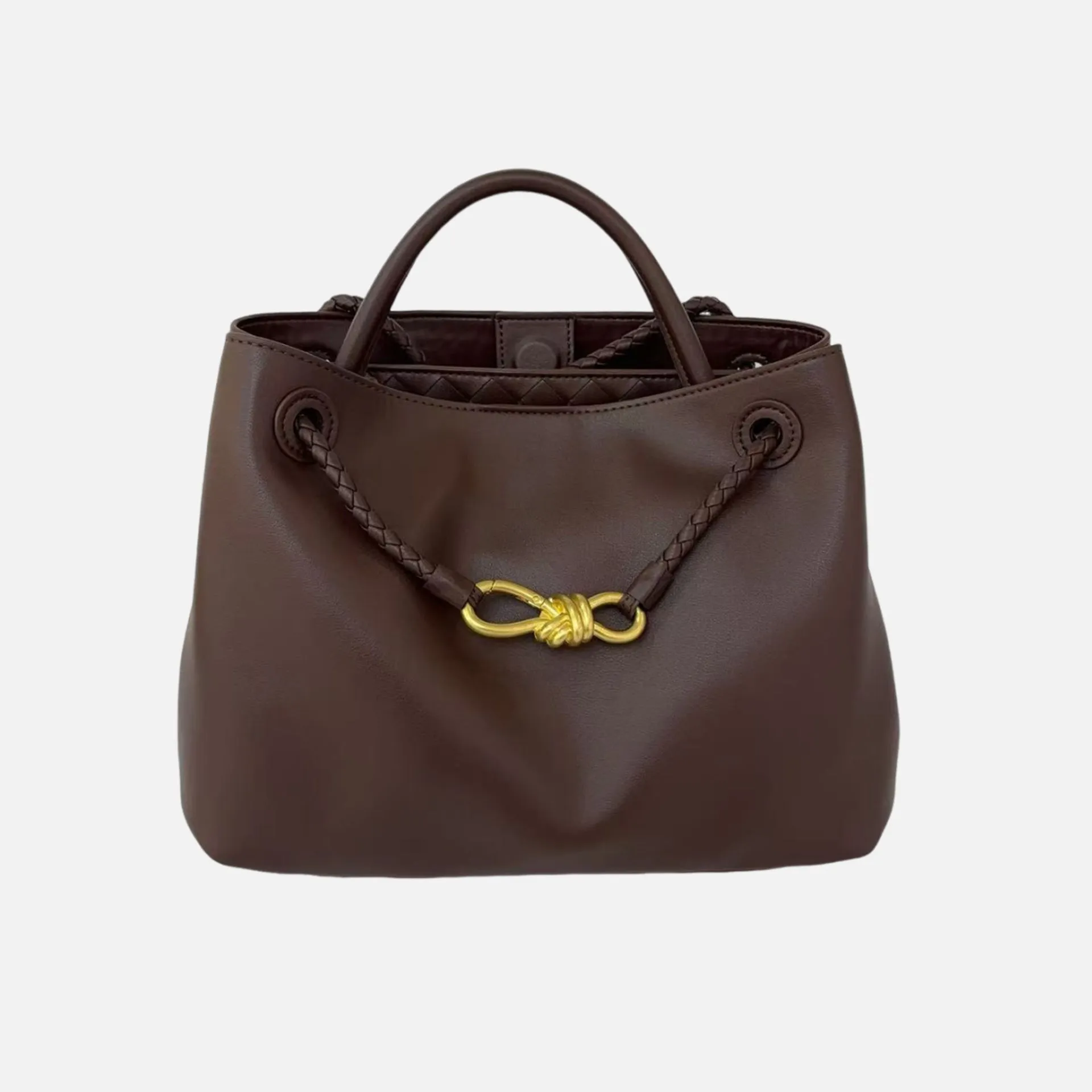 Large Luxury Soft Leather Tote Bag, Aesthetic Handbag With Gold Knot Buckle, Daily Fashion Designer Bag, Crossbody & Shoulder Style
