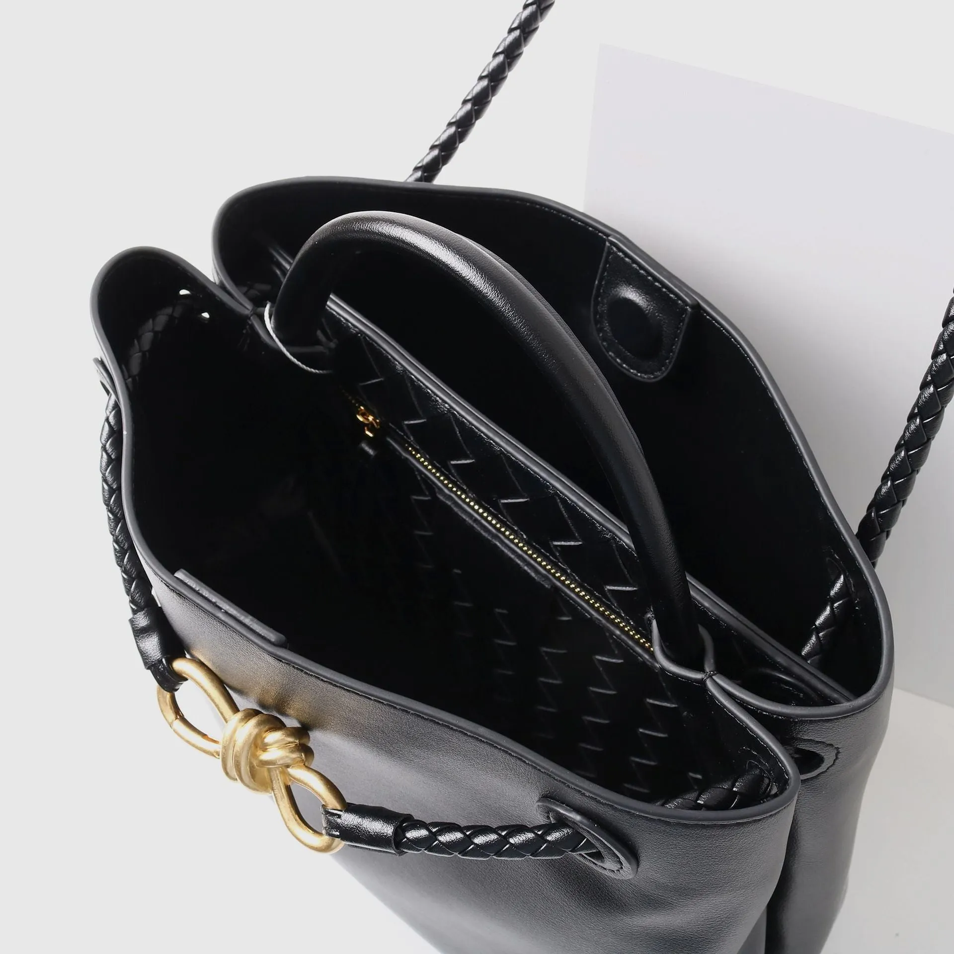 Large Luxury Soft Leather Tote Bag, Aesthetic Handbag With Gold Knot Buckle, Daily Fashion Designer Bag, Crossbody & Shoulder Style