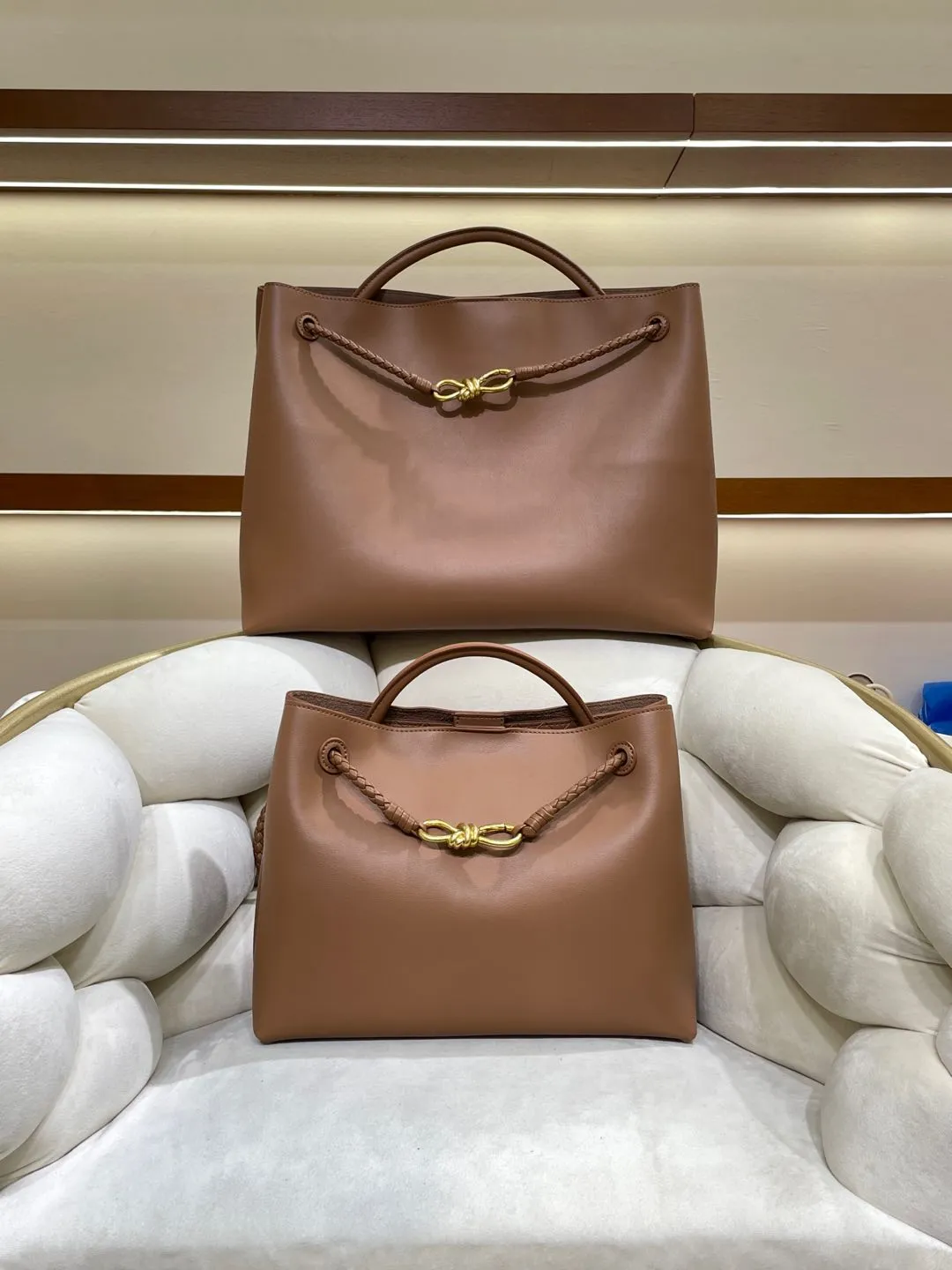 Large Luxury Soft Leather Tote Bag, Aesthetic Handbag With Gold Knot Buckle, Daily Fashion Designer Bag, Crossbody & Shoulder Style