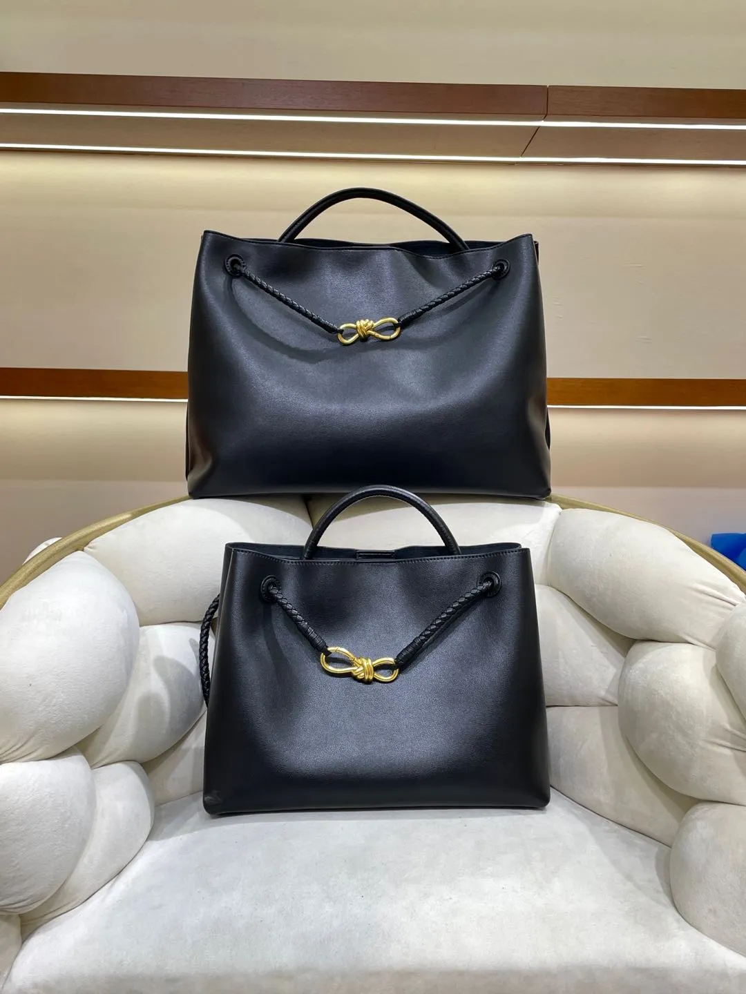 Large Luxury Soft Leather Tote Bag, Aesthetic Handbag With Gold Knot Buckle, Daily Fashion Designer Bag, Crossbody & Shoulder Style
