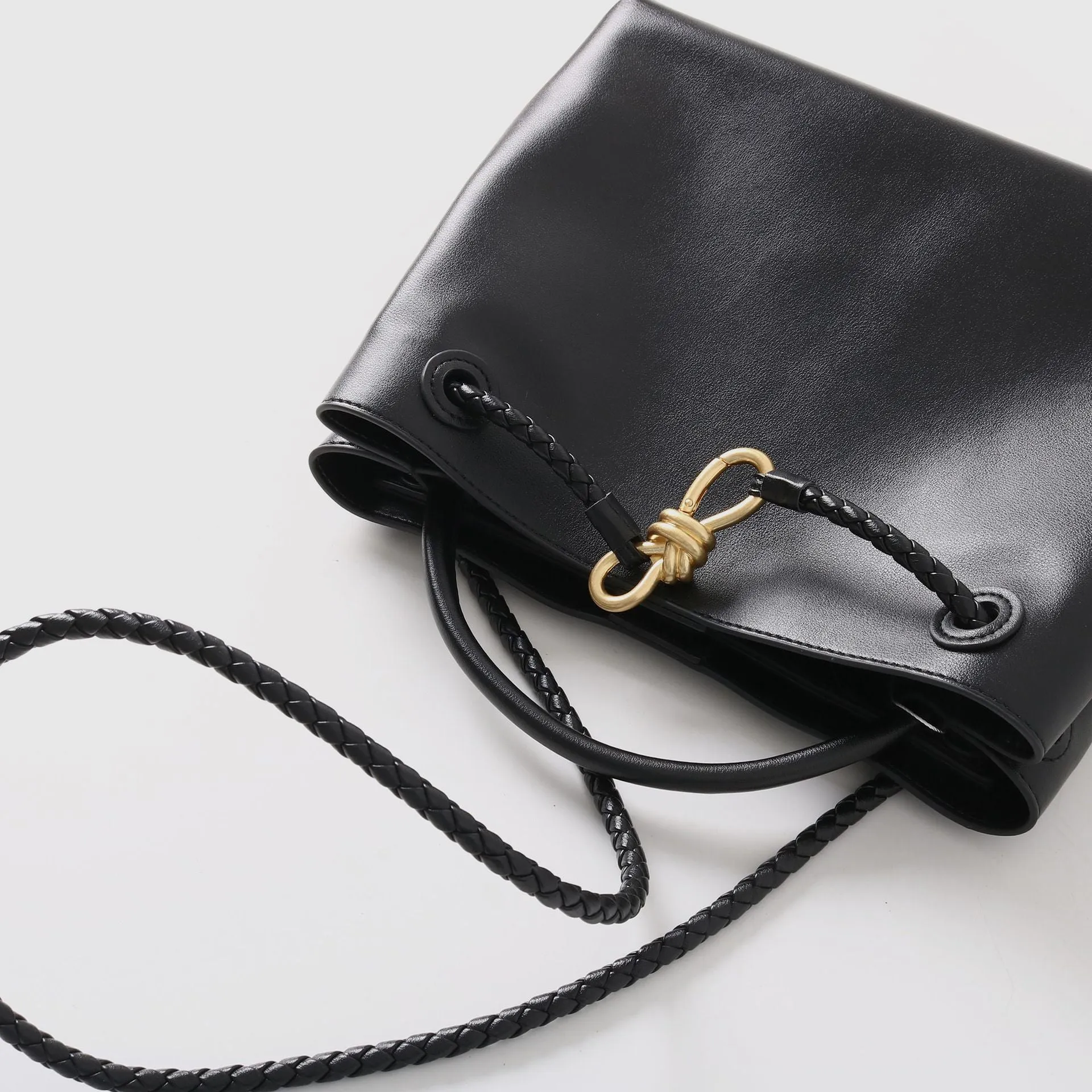 Large Luxury Soft Leather Tote Bag, Aesthetic Handbag With Gold Knot Buckle, Daily Fashion Designer Bag, Crossbody & Shoulder Style