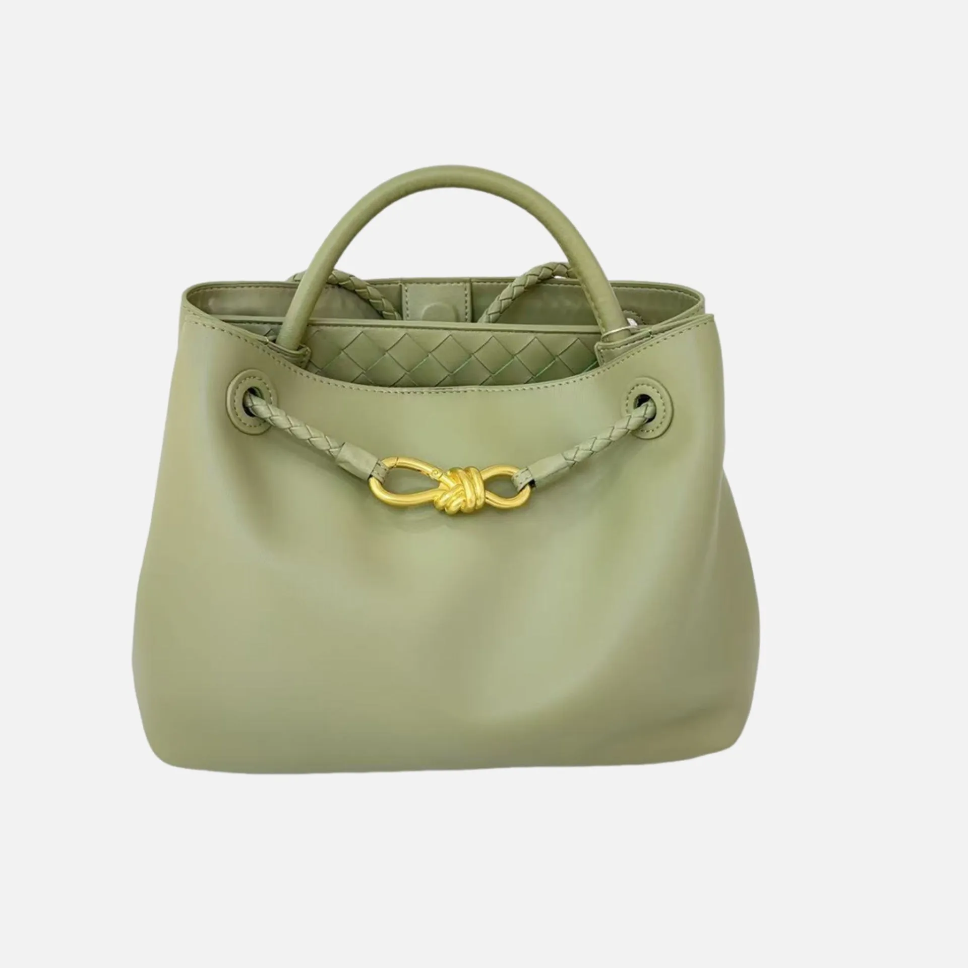 Large Luxury Soft Leather Tote Bag, Aesthetic Handbag With Gold Knot Buckle, Daily Fashion Designer Bag, Crossbody & Shoulder Style