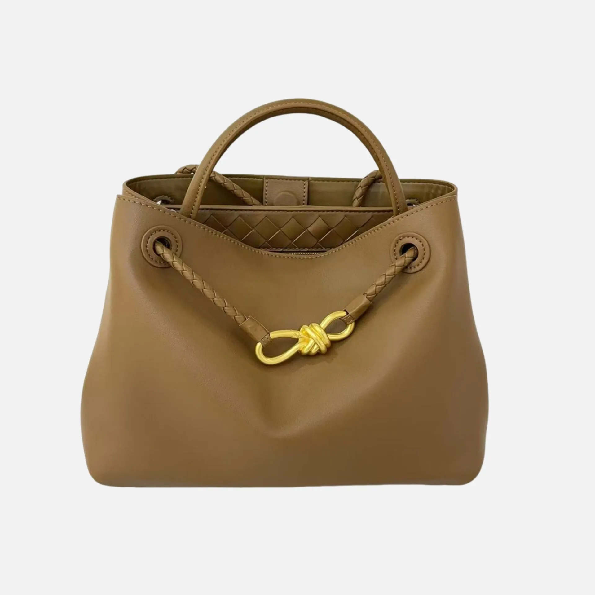 Large Luxury Soft Leather Tote Bag, Aesthetic Handbag With Gold Knot Buckle, Daily Fashion Designer Bag, Crossbody & Shoulder Style