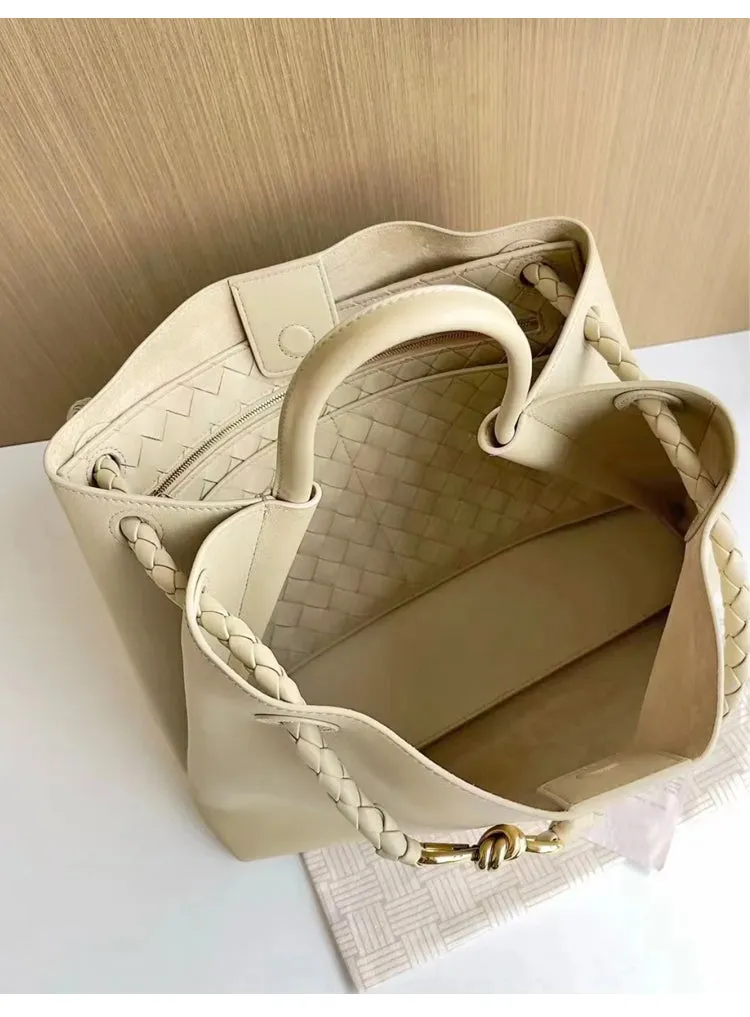 Large Luxury Soft Leather Tote Bag, Aesthetic Handbag With Gold Knot Buckle, Daily Fashion Designer Bag, Crossbody & Shoulder Style