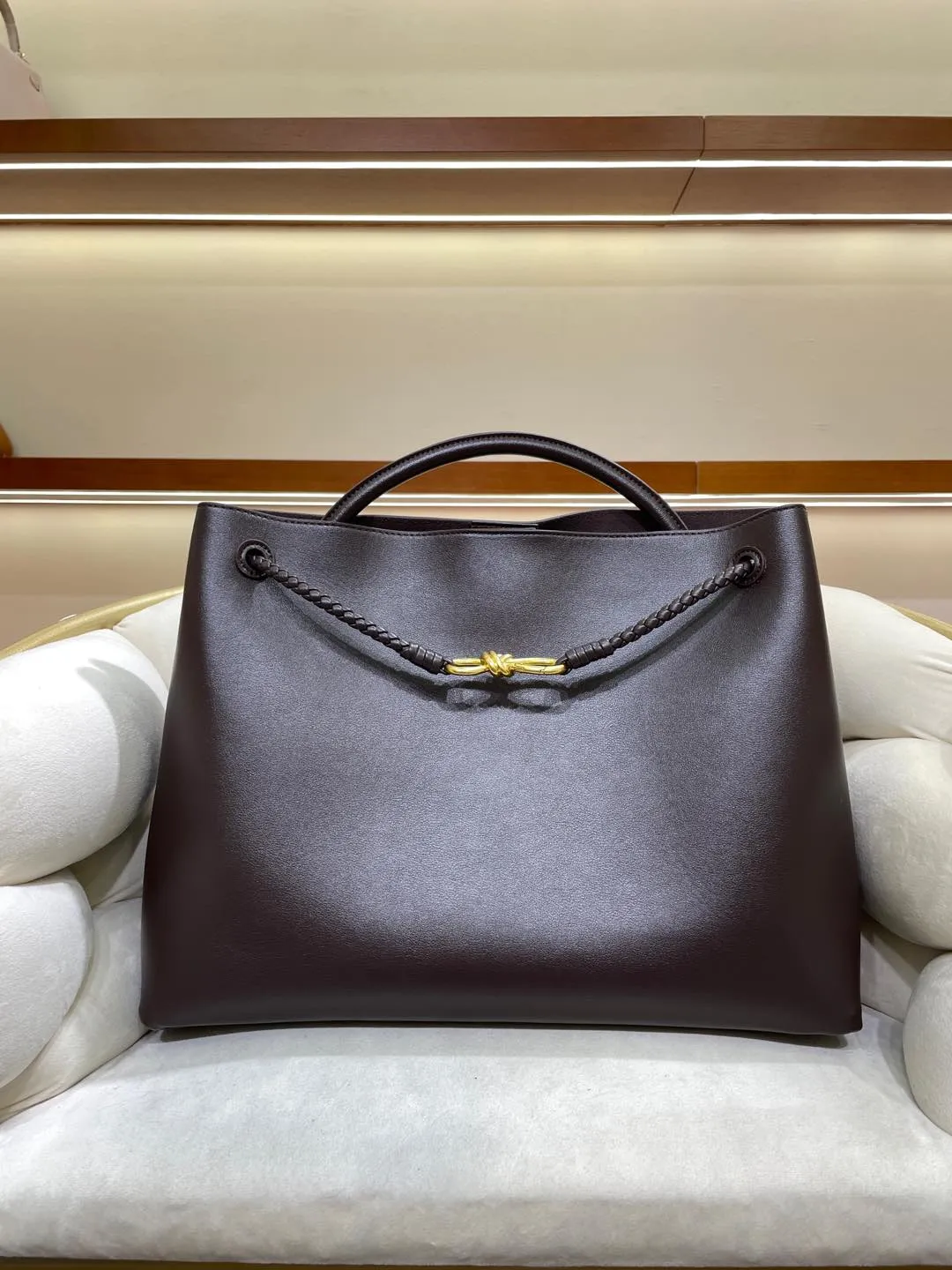 Large Luxury Soft Leather Tote Bag, Aesthetic Handbag With Gold Knot Buckle, Daily Fashion Designer Bag, Crossbody & Shoulder Style