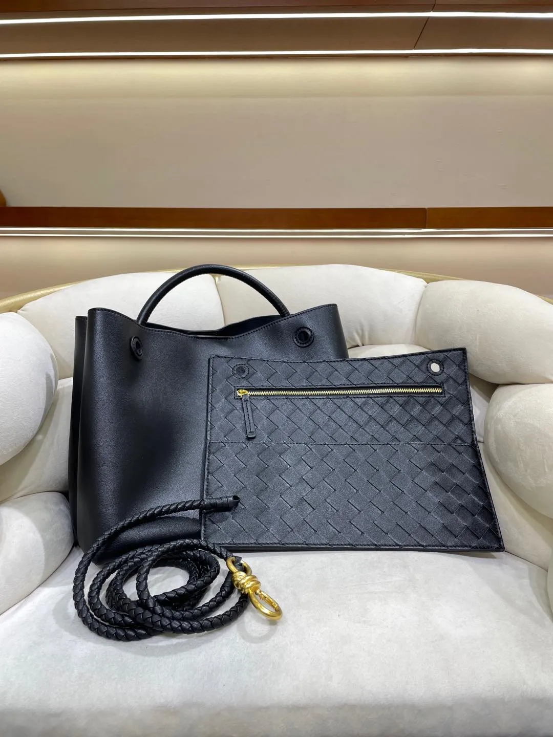 Large Luxury Soft Leather Tote Bag, Aesthetic Handbag With Gold Knot Buckle, Daily Fashion Designer Bag, Crossbody & Shoulder Style