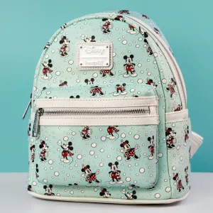 Loungefly x Disney Mickey and Minnie Mouse Snowball AOP Mini Backpack