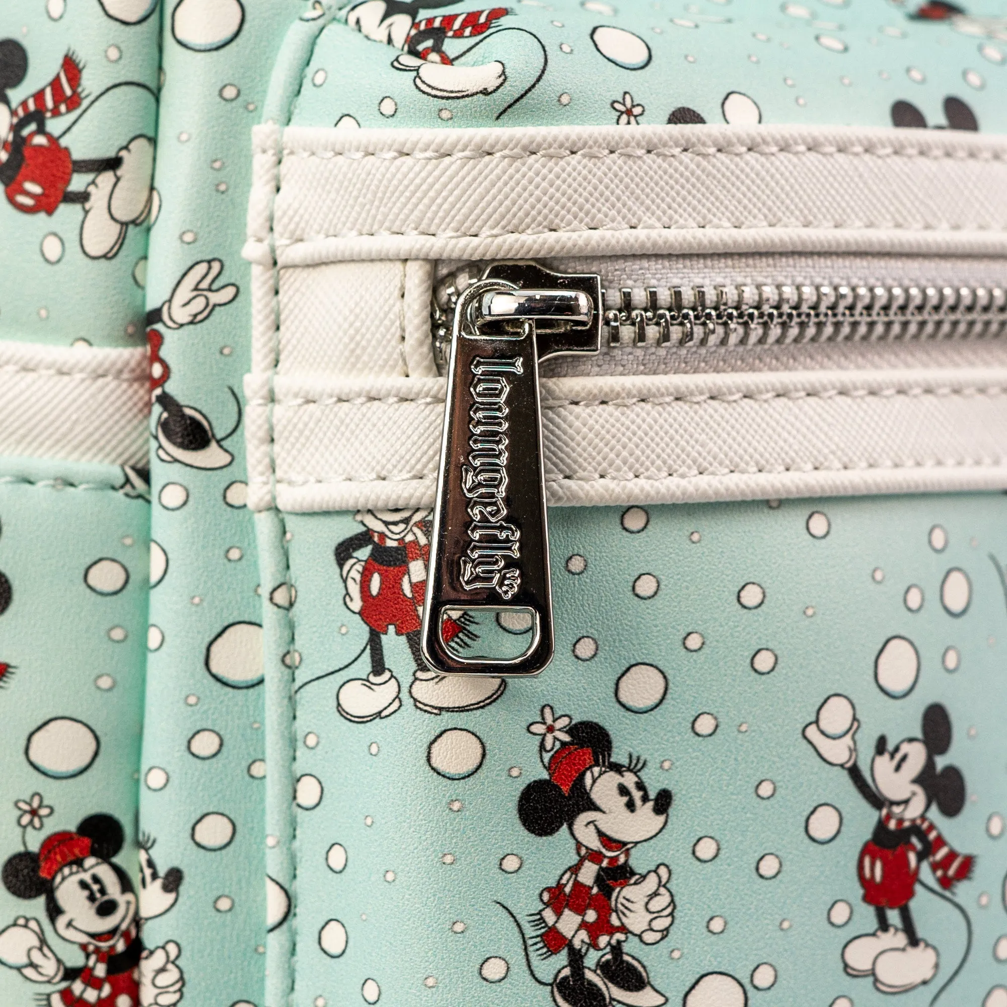 Loungefly x Disney Mickey and Minnie Mouse Snowball AOP Mini Backpack