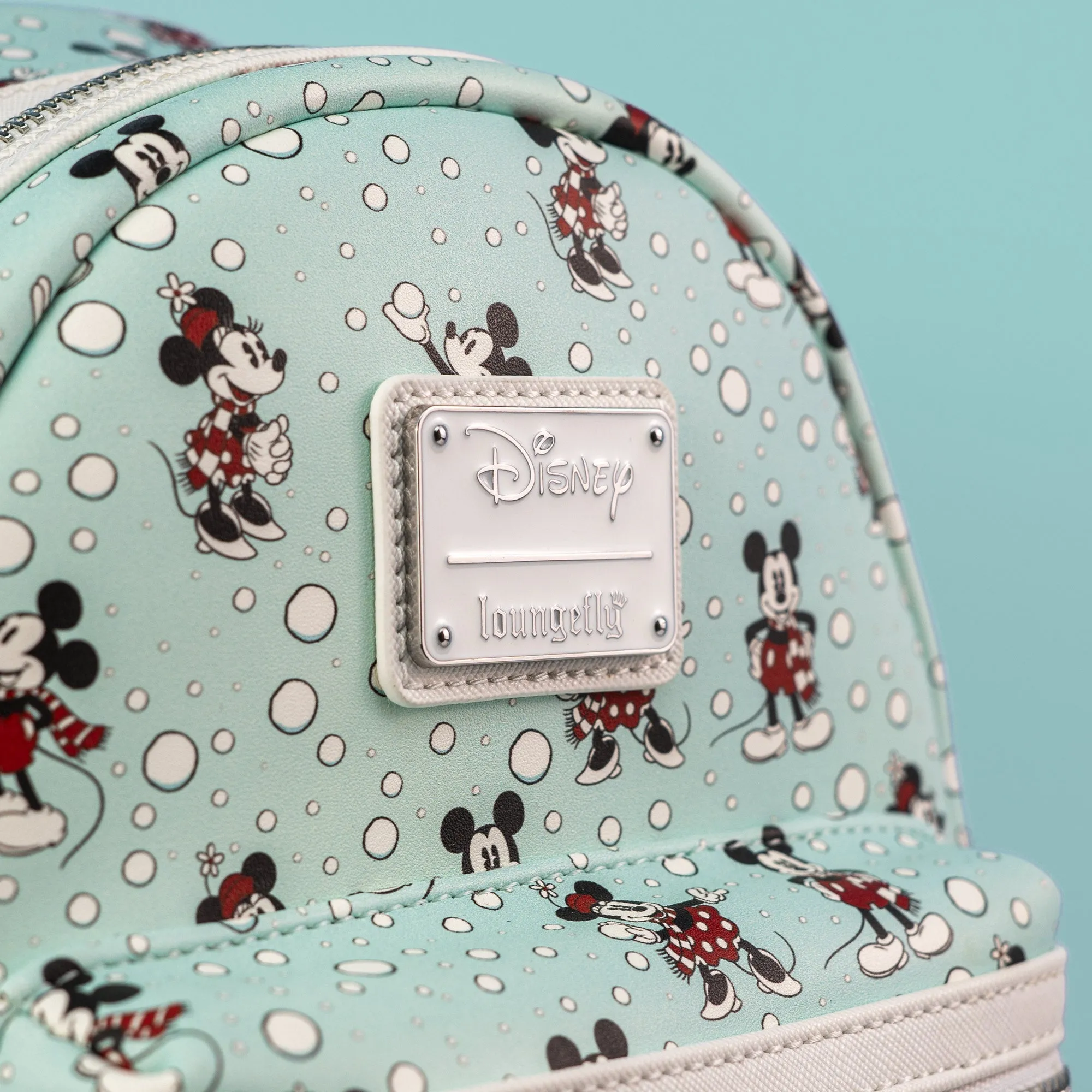 Loungefly x Disney Mickey and Minnie Mouse Snowball AOP Mini Backpack