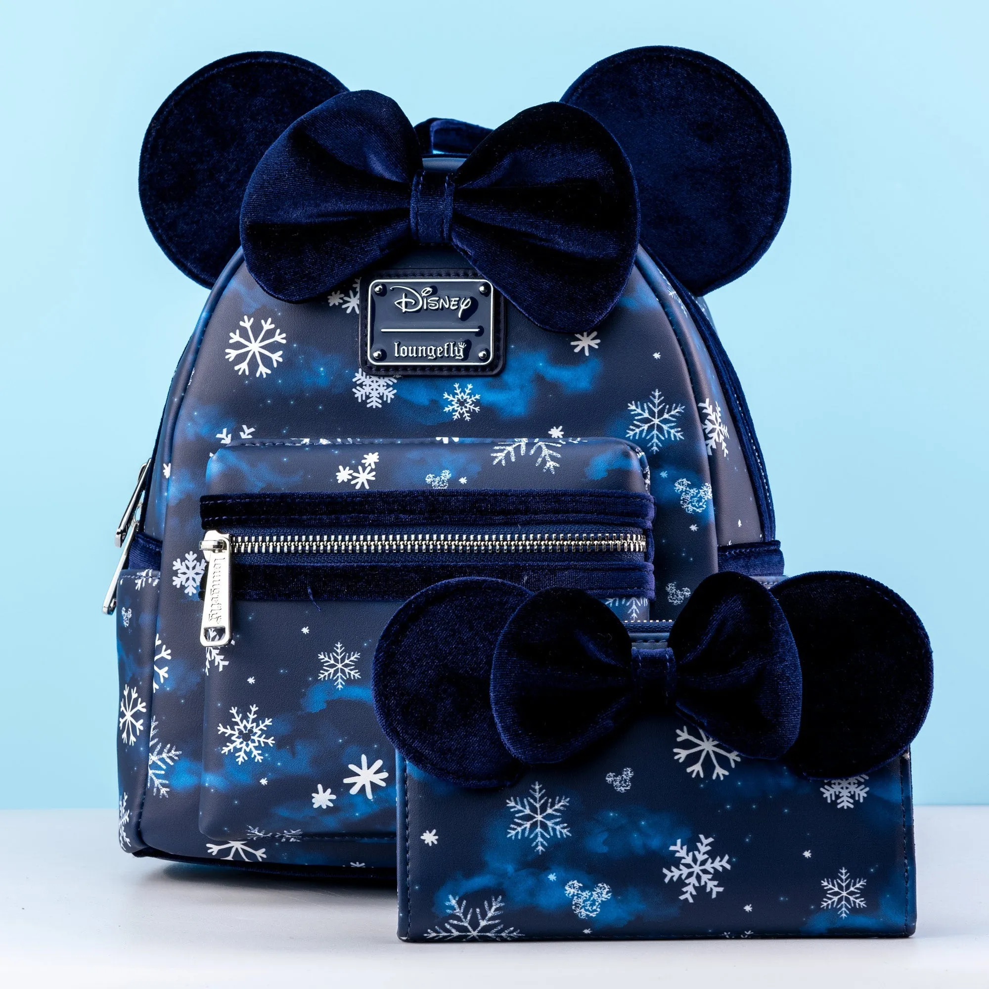 Loungefly x Disney Minnie Mouse Velvet Snowflakes Mini Backpack