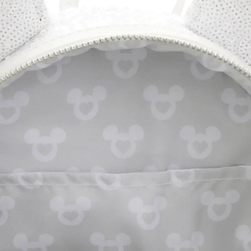 Loungefly x Disney Minnie Mouse White Sequin Wedding Mini Backpack