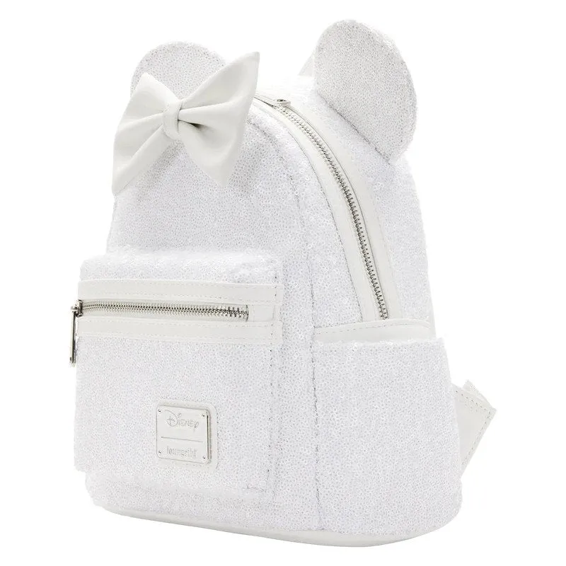 Loungefly x Disney Minnie Mouse White Sequin Wedding Mini Backpack