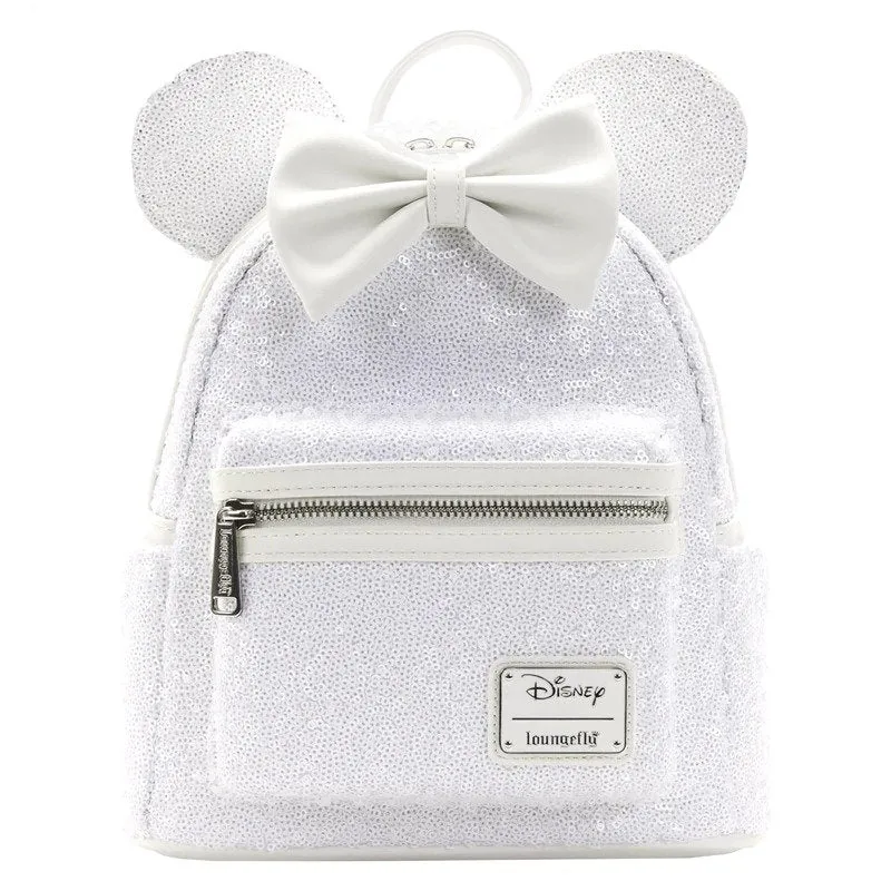 Loungefly x Disney Minnie Mouse White Sequin Wedding Mini Backpack