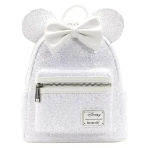 Loungefly x Disney Minnie Mouse White Sequin Wedding Mini Backpack