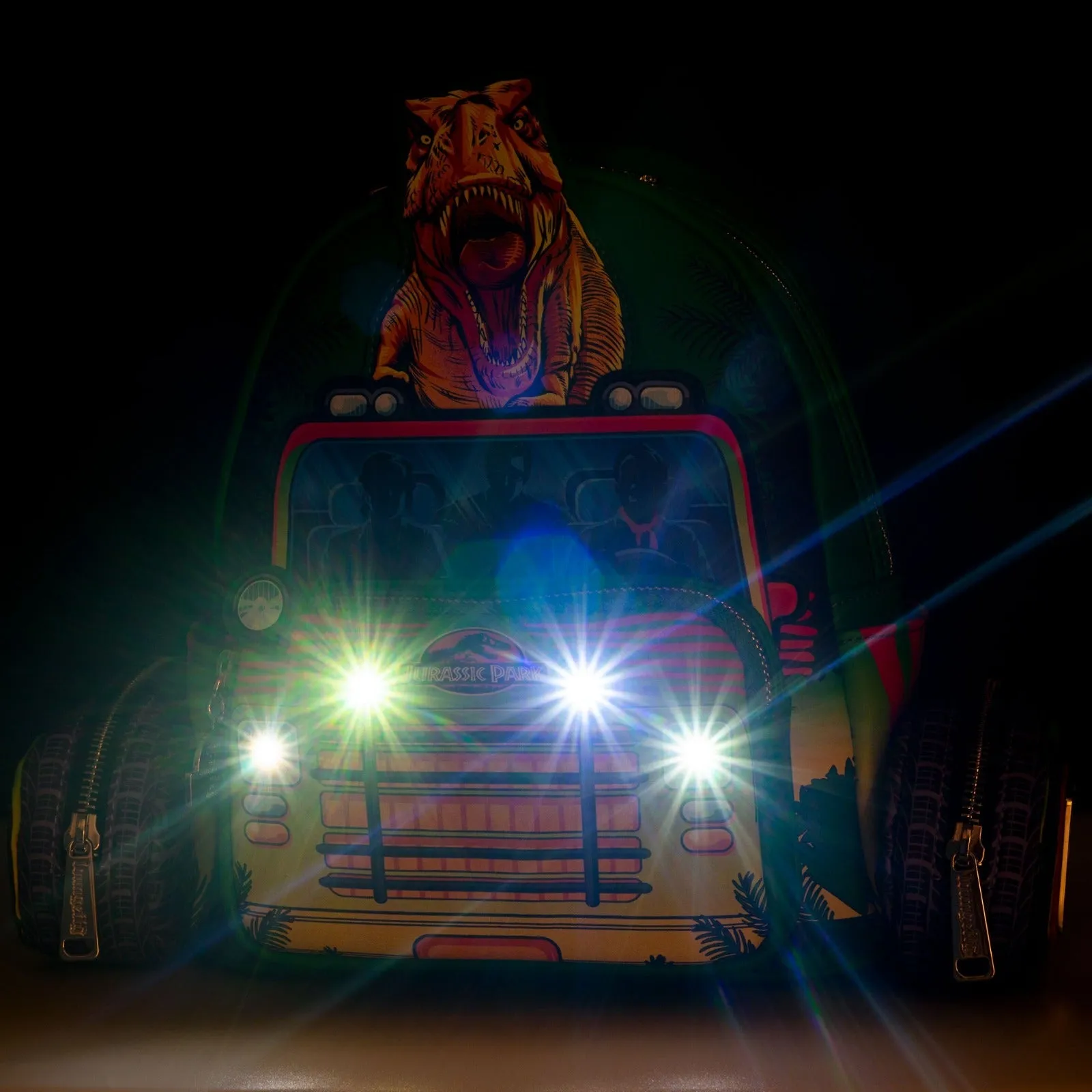 Loungefly x Universal Jurassic Park T-Rex Vehicle Escape Light Up Mini Backpack