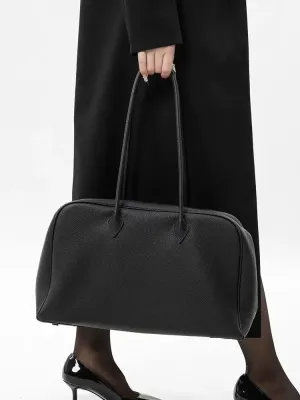 Luxury Togo Genuine Leather Boston Tote Bag for Women, Designer-Inspired Bowling Style, Large Laptop Commuter Bag