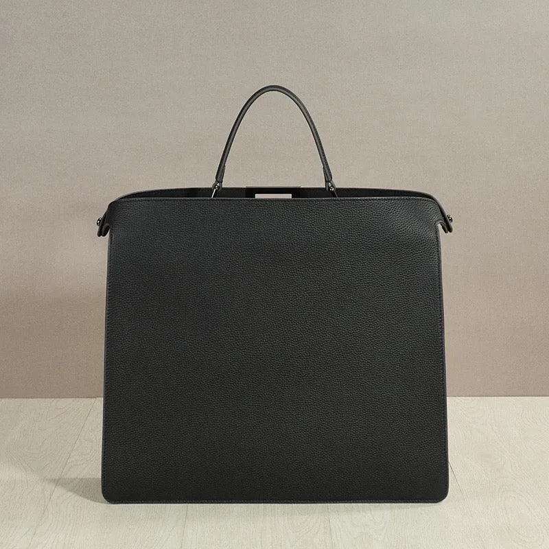 Luxury Togo Leather Structured Brief Tote, Unisex Shoulder Bag & Handbag, Laptop Bag