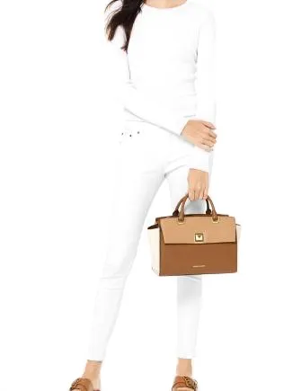 Michael Michael Kors Sylvia Tricolor Crossgrain Leather Top Zip Satchel