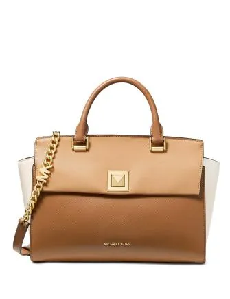 Michael Michael Kors Sylvia Tricolor Crossgrain Leather Top Zip Satchel
