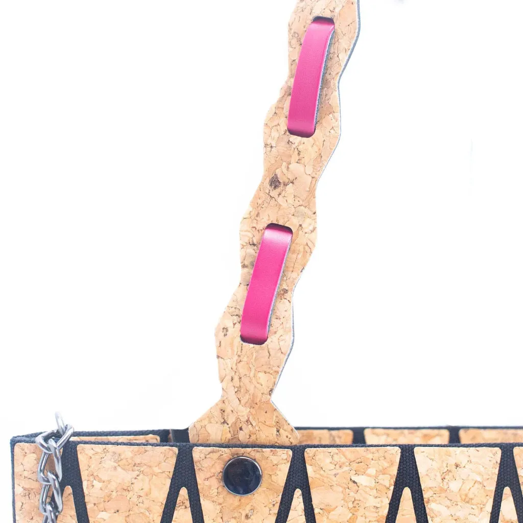 Pink black and lake blue Natural Cork Geometric handbags BAG-2212