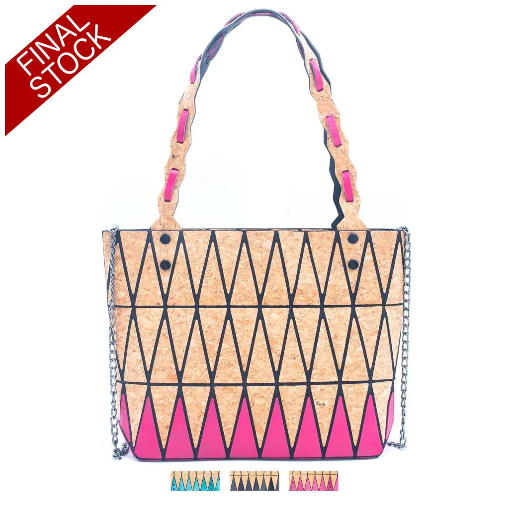 Pink black and lake blue Natural Cork Geometric handbags BAG-2212