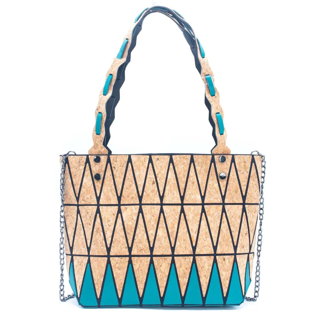 Pink black and lake blue Natural Cork Geometric handbags BAG-2212