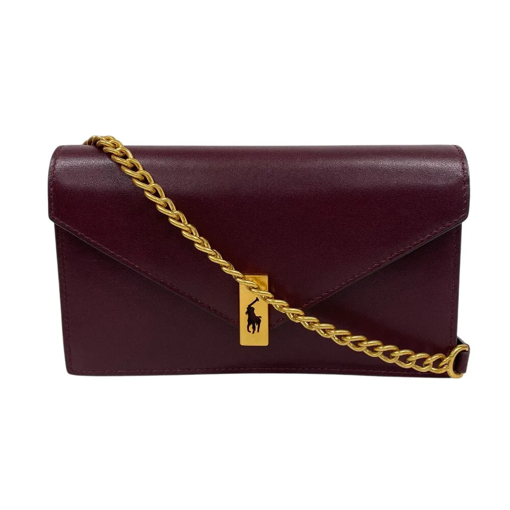 POLO RALPH LAUREN Shoulder Bag leather wine-red Chain wallet Polo ID Women Used