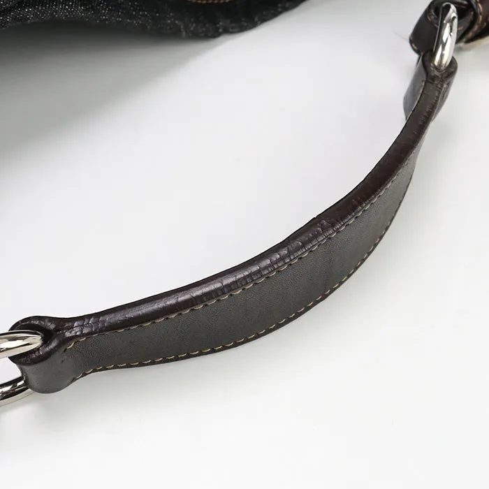PRADA BR3394 Shoulder bag Logo embroidery One Shoulder Bag denim, leather black Women