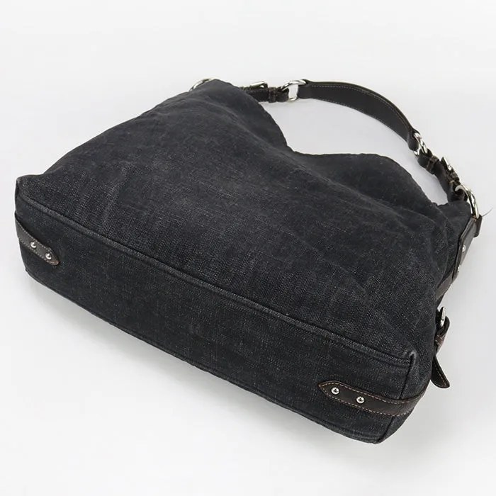 PRADA BR3394 Shoulder bag Logo embroidery One Shoulder Bag denim, leather black Women