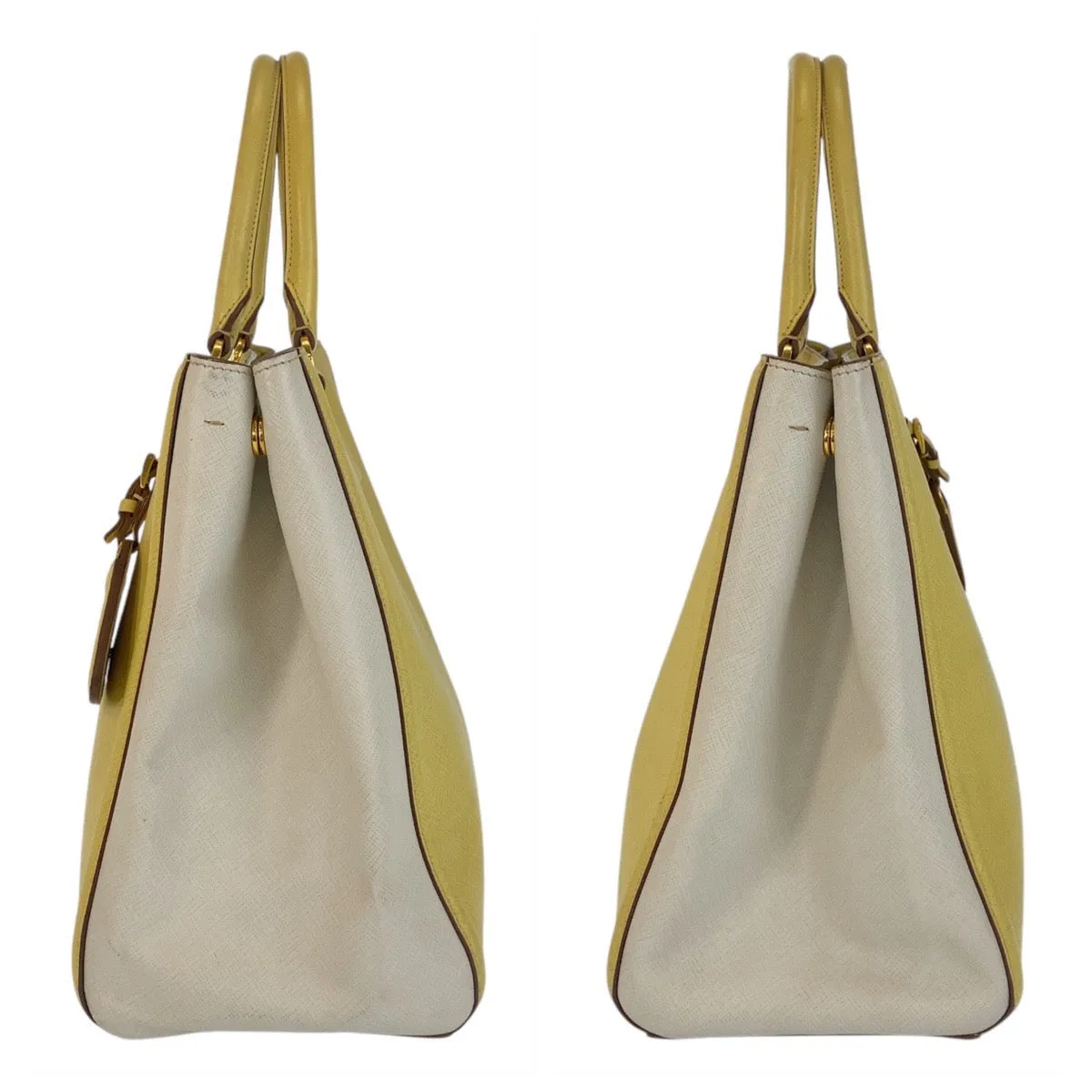 PRADA Handbag leather Yellow Gold Metal Handbag Shoulder Bag 2way Safiano Women Used